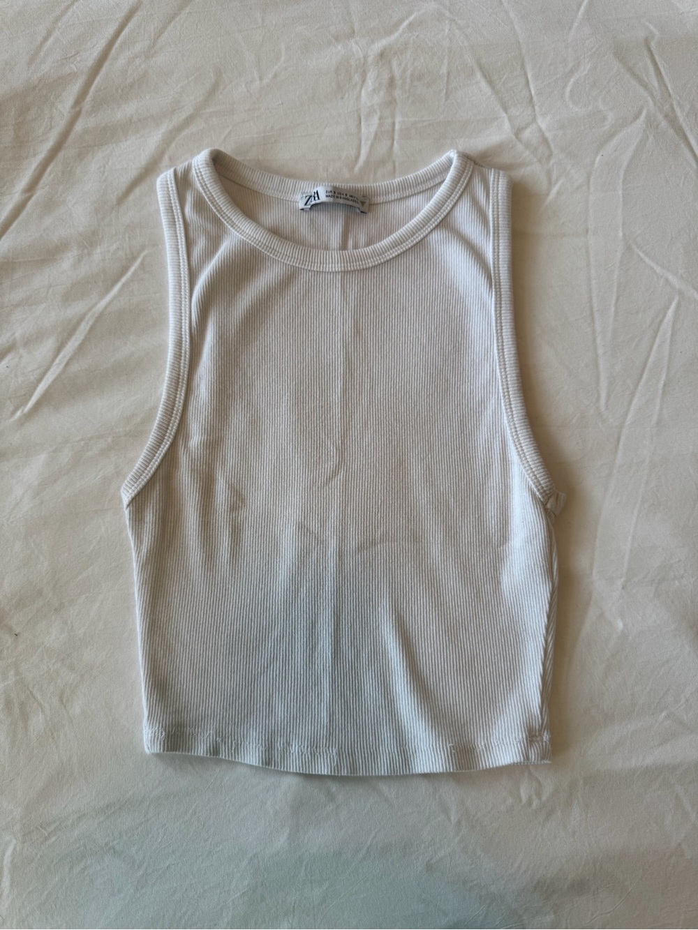 Zara White Ribbed Crop Tank